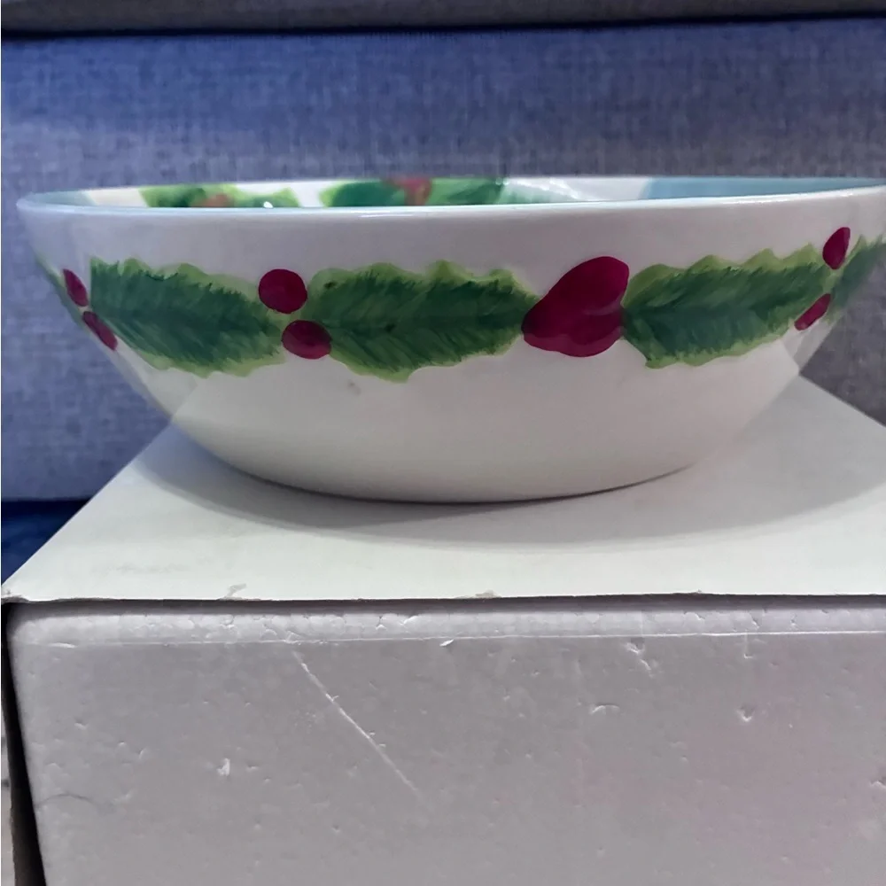Fitz & Floyd Holly Berry Snowman Serving Bowl